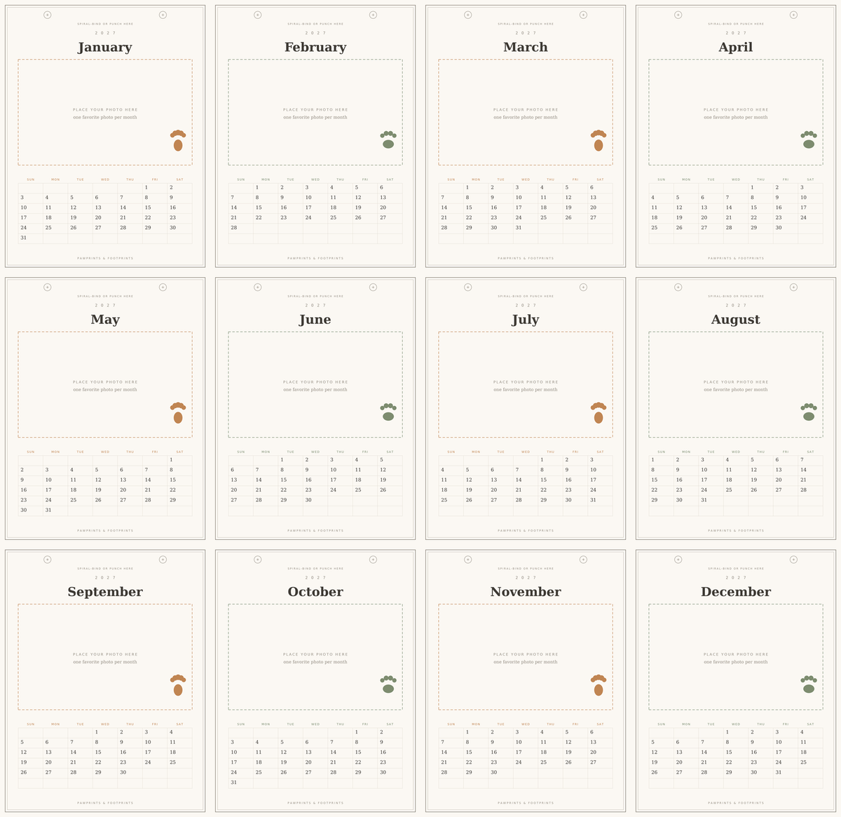 2027 Wall Calendar — Spiral-Bind Baby & Pet Photo Edition