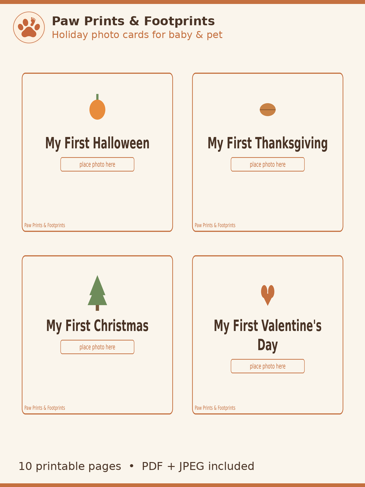 Holiday Photo Cards — Baby & Pet (10 Printable Cards)